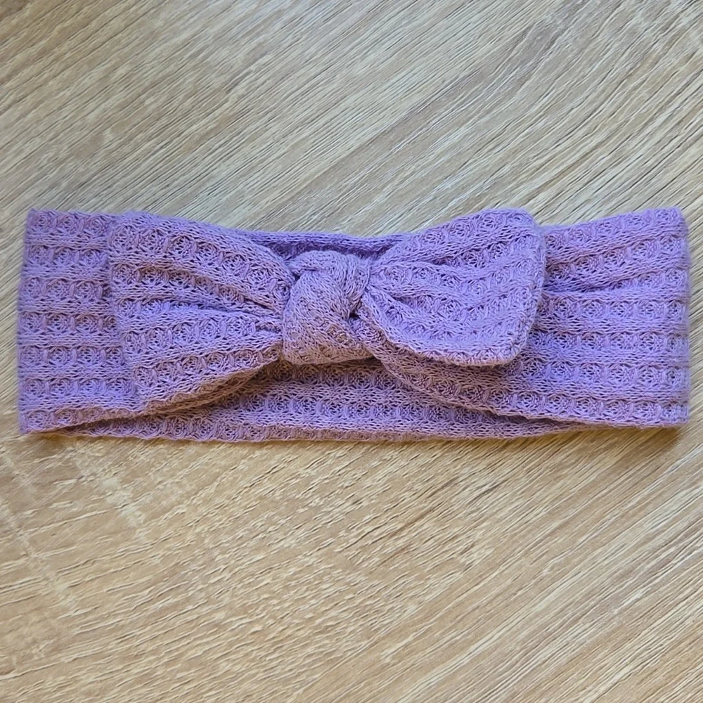 Boho Baby Girl Waffle Knit Bowknot Headband Hair Band Kids Lavender Headwrap